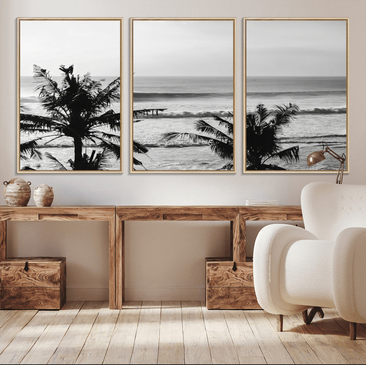Tropical Coastline Wall Art Canvas Print – Framed Palm Trees