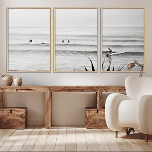 Surfer Silhouette Wall Art – Framed Calm Ocean Canvas