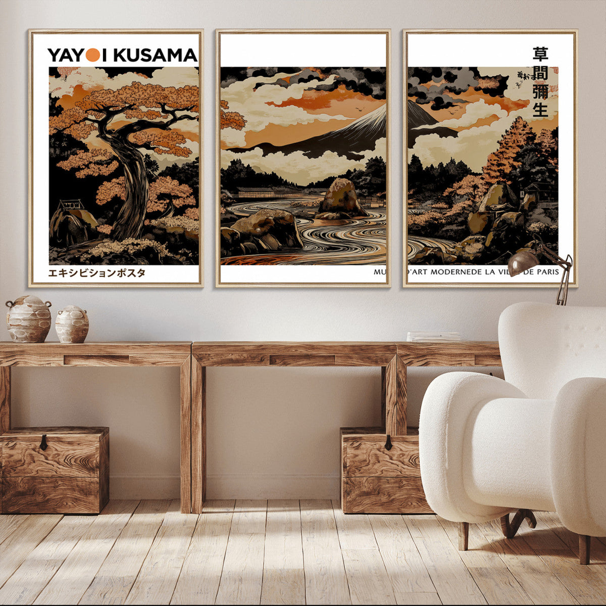 Modern Japanese Wall Art Canvas Print – Framed Abstract