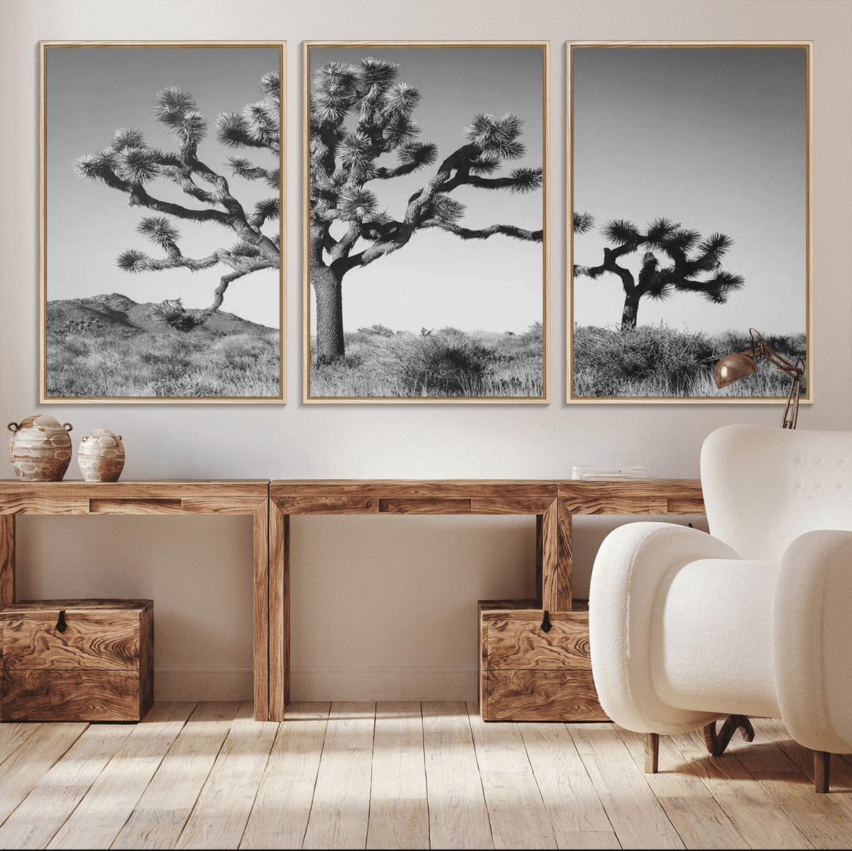 Joshua Tree Wall Art Canvas Print – Framed Monochrome Desert