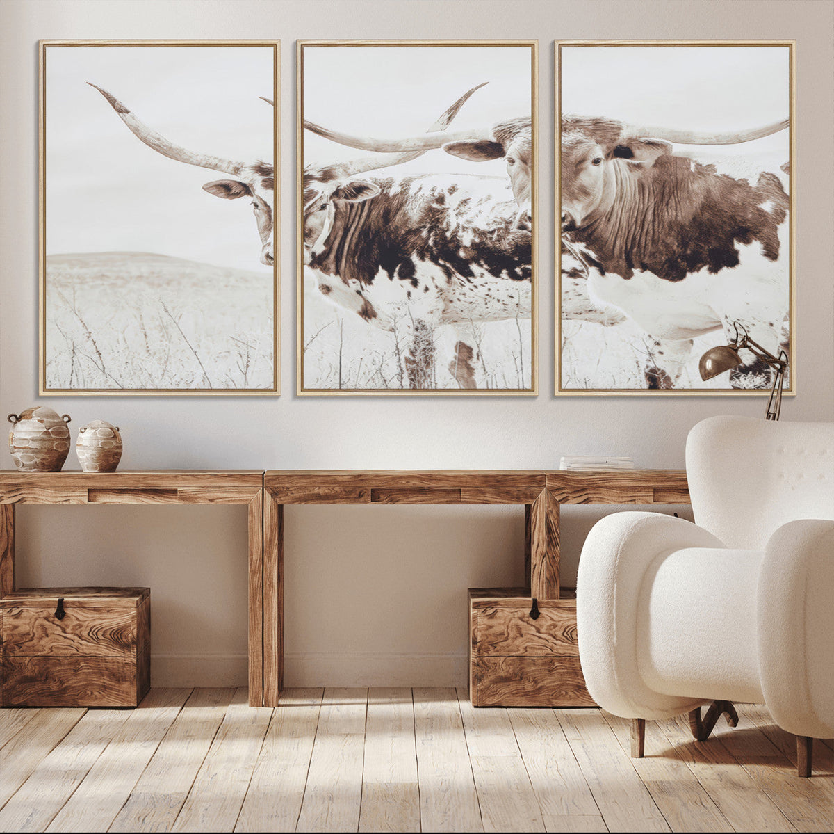 Longhorn Wall Art Canvas Print – Framed Western Cow Rustic