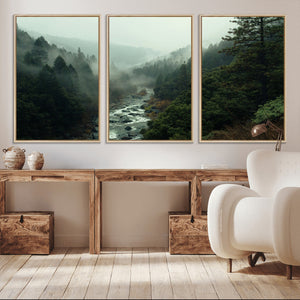 Misty Forest Wall Art Canvas Print – Framed Foggy River