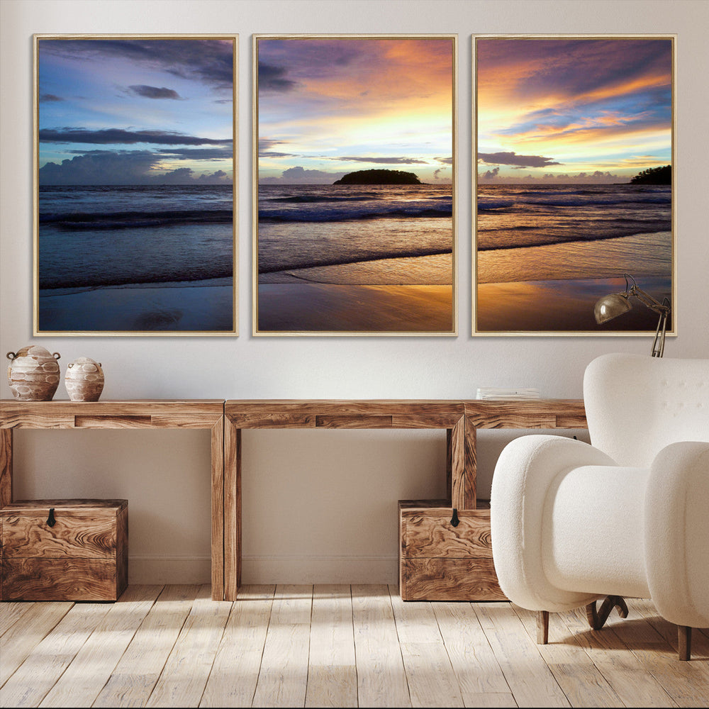 Beach Sunset Wall Art Canvas Print – Tropical Ocean Waves
