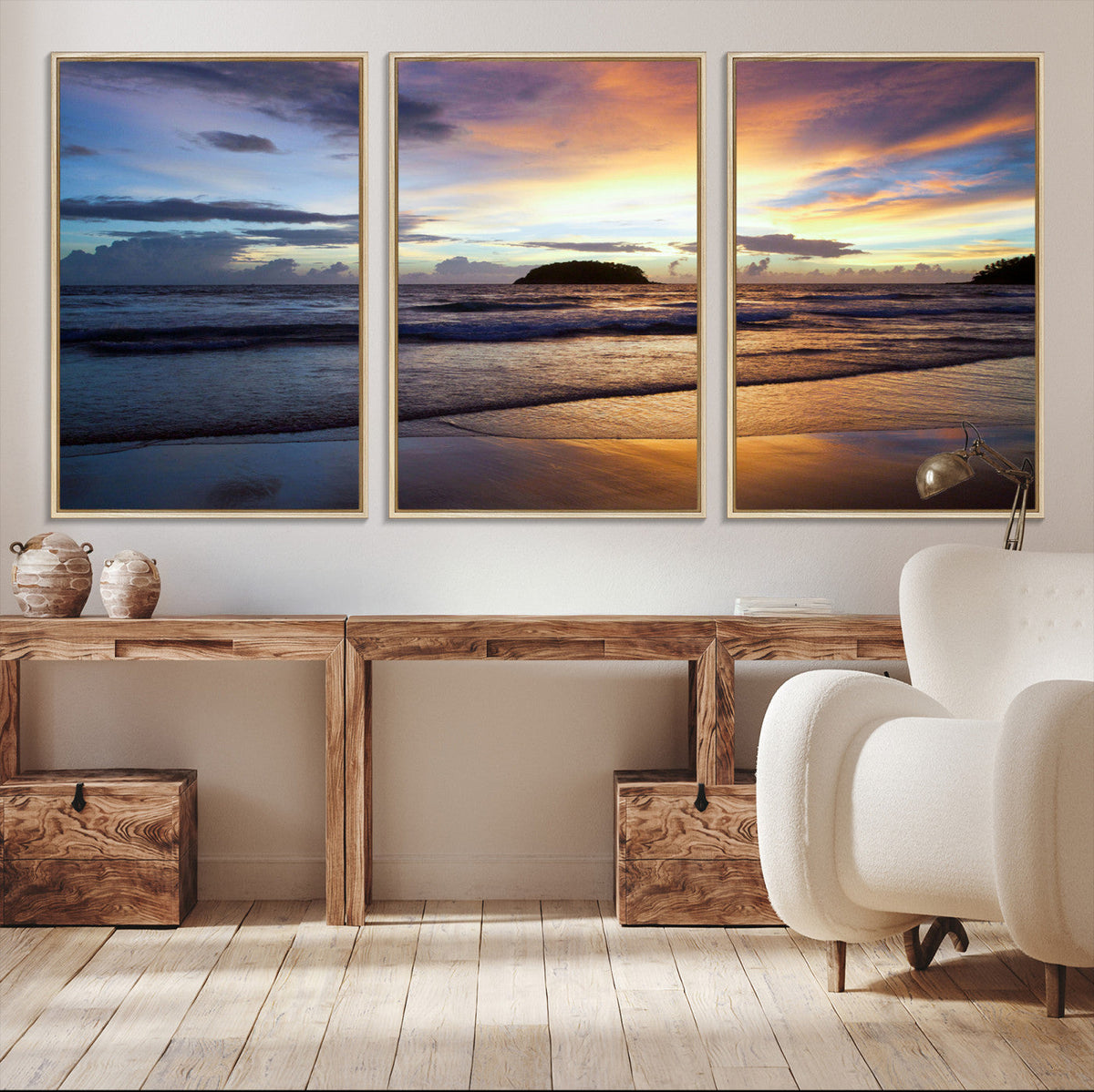 Beach Sunset Wall Art Canvas Print – Tropical Ocean Waves