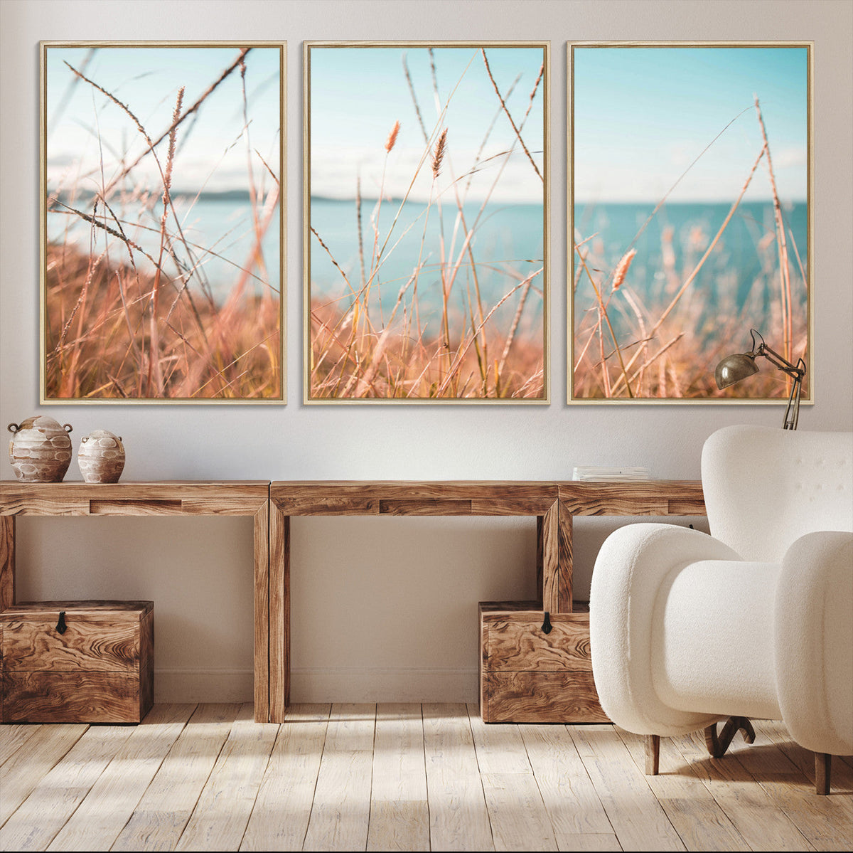 Coastal Grass Landscape Wall Art Canvas Print – Golden