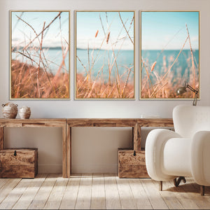 Coastal Grass Landscape Wall Art Canvas Print – Golden