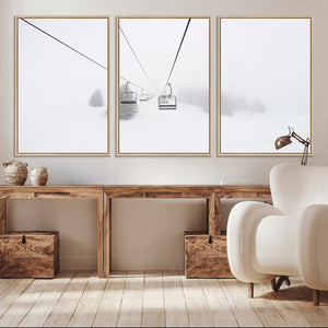 Ski Lift Wall Art Canvas Print – Snowy Alpine Landscape