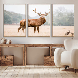 Vintage Wildlife Wall Art Canvas Print – Misty Landscape