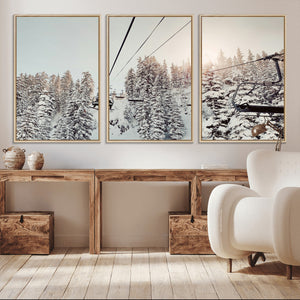 Frosty Pines Wall Art Canvas Print – Framed Cozy Cabin Ski