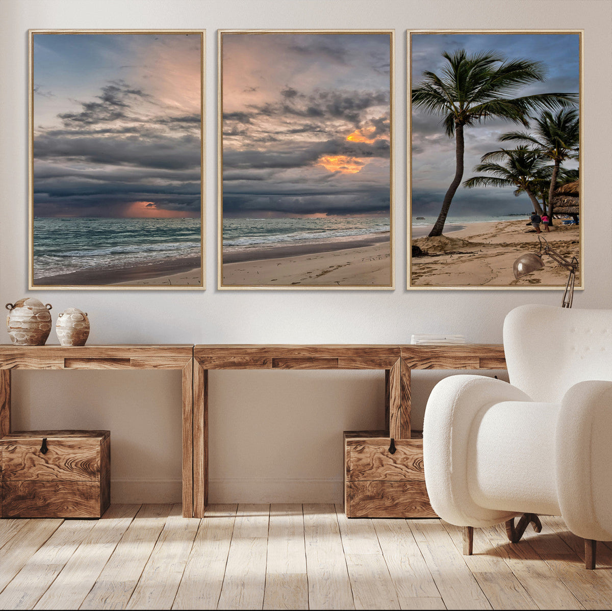 Tropical Storm Wall Art Canvas Print – Framed Moody Beach