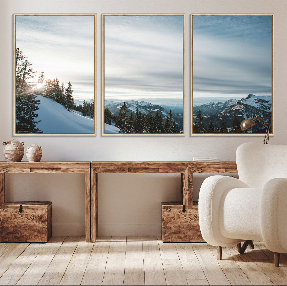 Snowy Mountain Wall Art Canvas Print – Frosty Peaks Alpine
