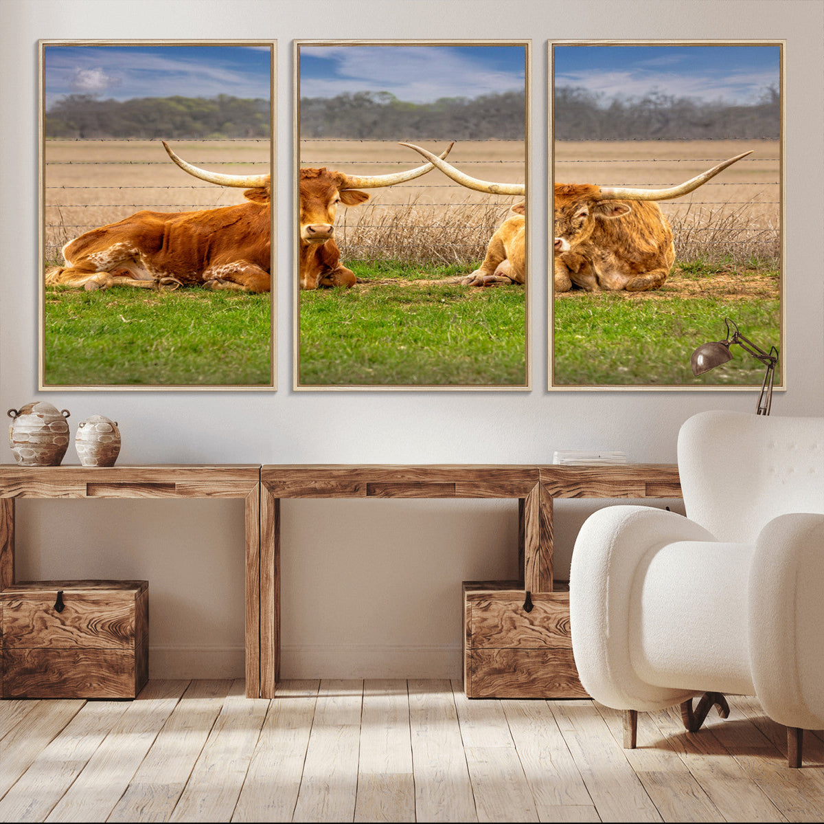 Texas Longhorn Pair Wall Art Canvas Print – Peaceful Rustic