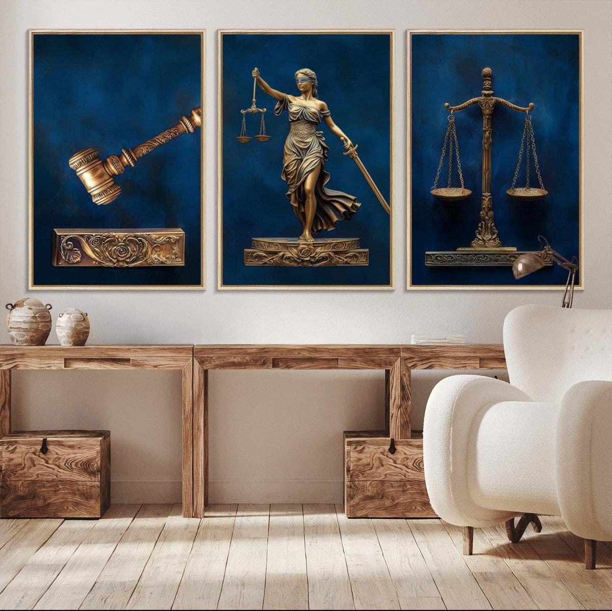 Lady Justice Wall Art Canvas Print – Elegant Gold Legal