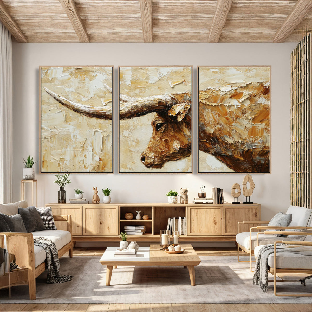 Rustic Longhorn Bull Wall Art Canvas Print – Vintage Western