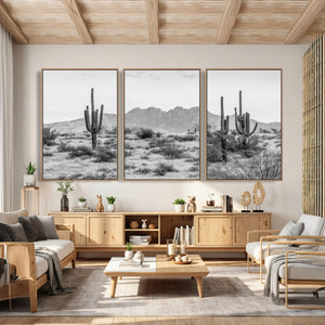 Black White Arizona Desert Canvas Wall Art Cactus Farmhouse