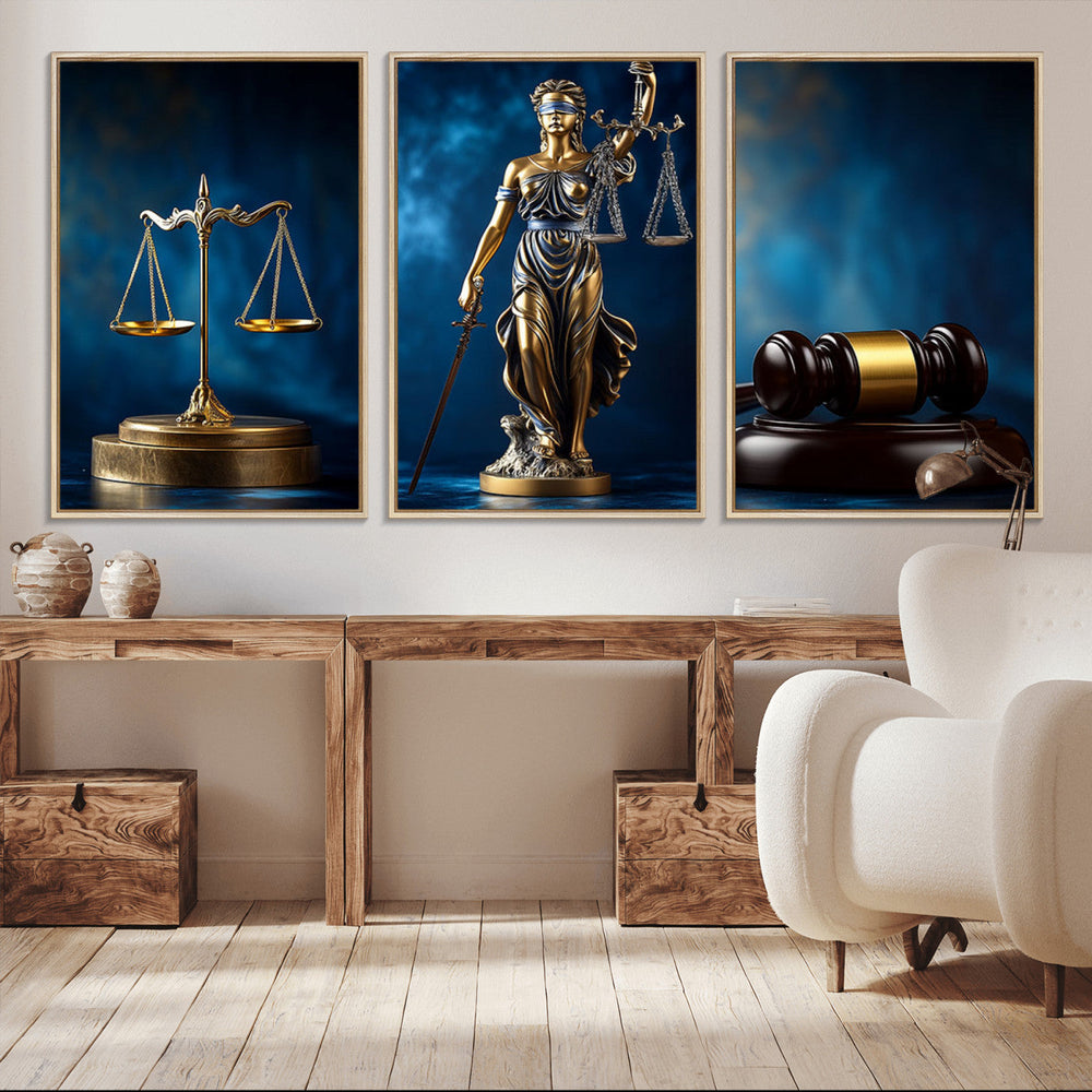 Justice Scales Statue Wall Art, Lady Justice Canvas Print,