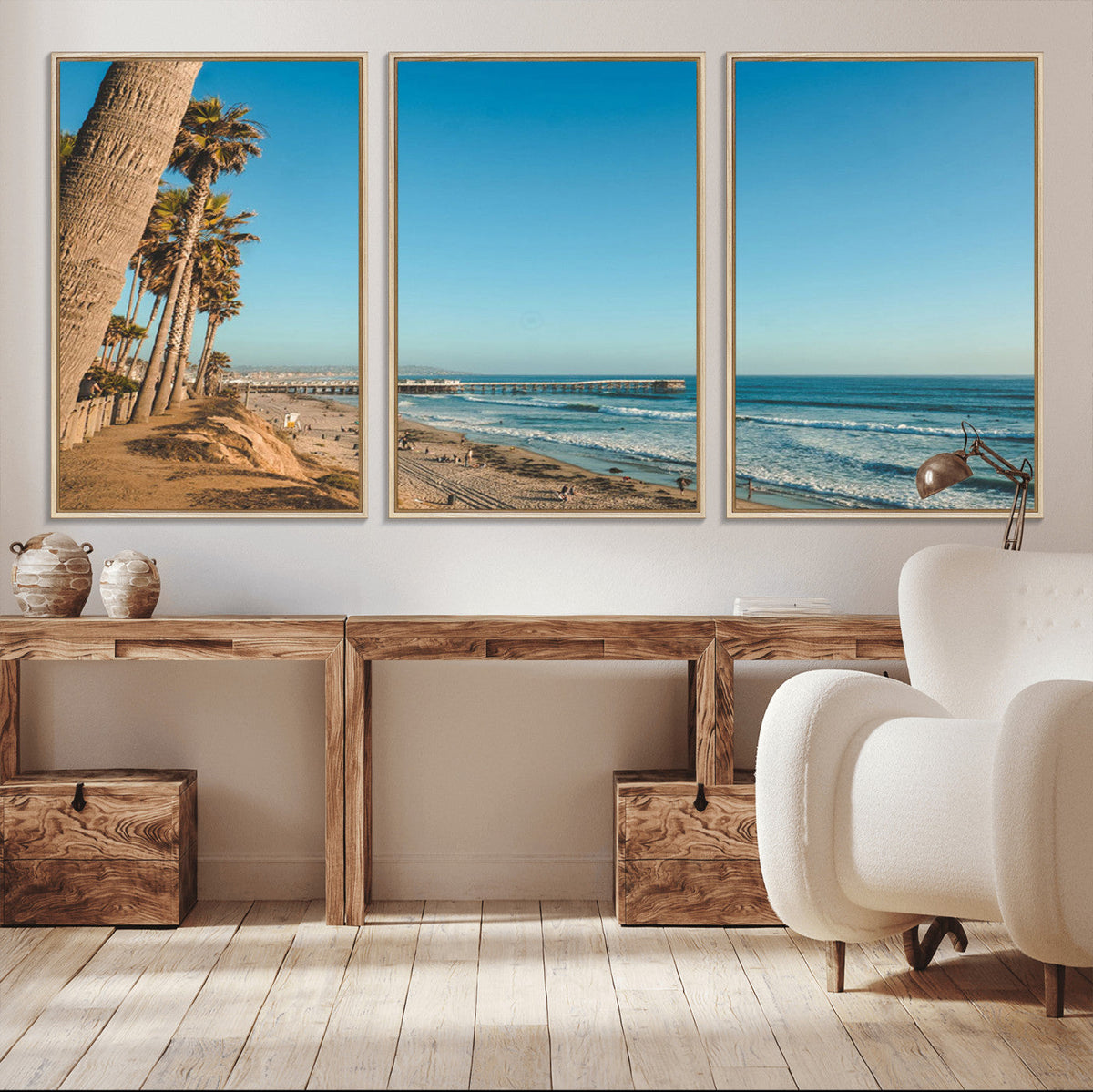 Scenic Beach Wall Art Canvas Print – Tall Palm Trees, Sandy