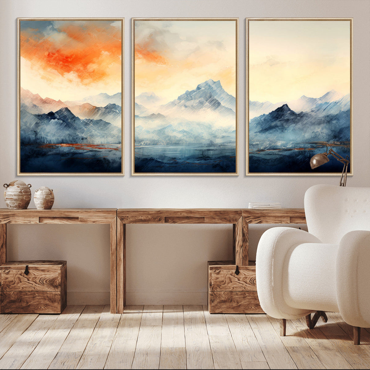Warm Clouds Abstract Mountain Wall Art Canvas Print