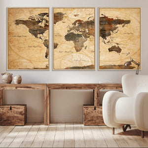 Push Pin World Map Canvas Print – Travel Tracker Wall Art