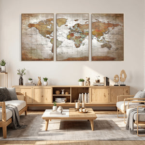 Vibrant Watercolor World Map Canvas Wall Art – Framed Travel