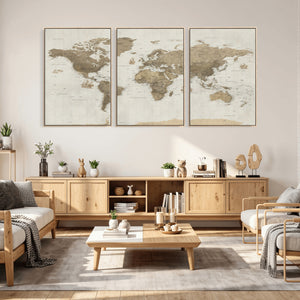 Detailed World Map Wall Art Canvas Print