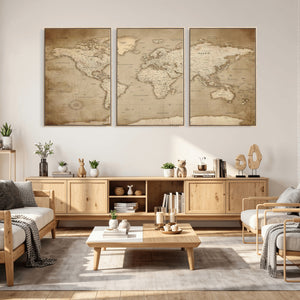 Colorful Watercolor World Map Canvas Wall Art – Framed