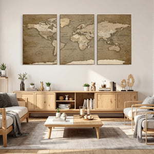 World Map Wall Art Canvas Print, Framed Map Art Picture
