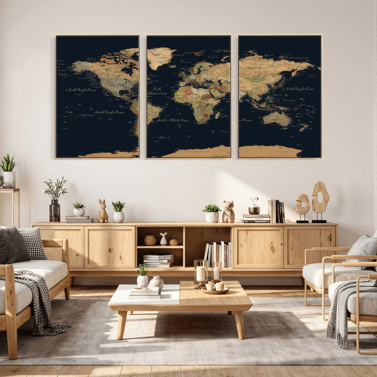 Vintage World Map Canvas on the Dark Background Wall Art