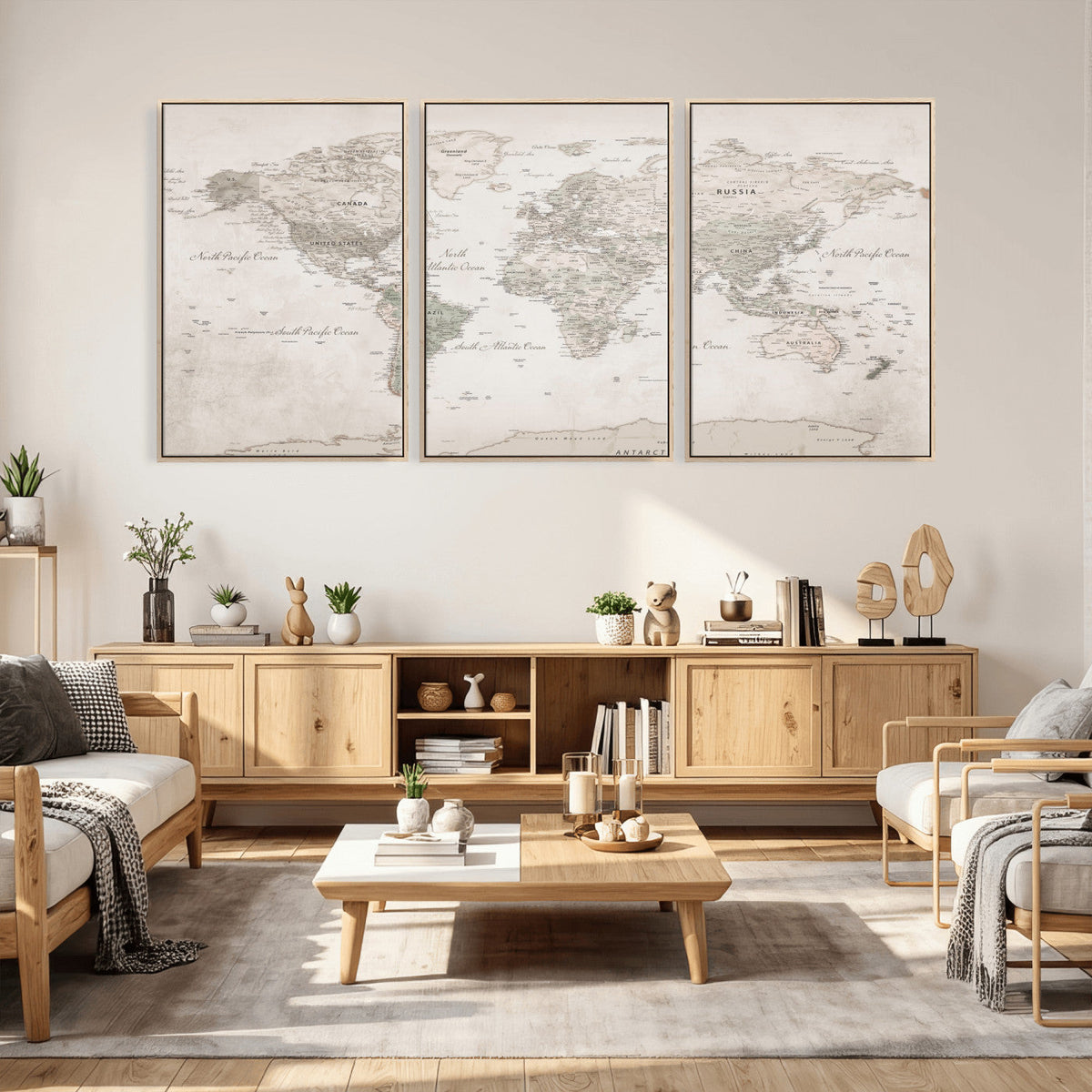 Antique Style World Map Canvas Print - Vintage Detailed