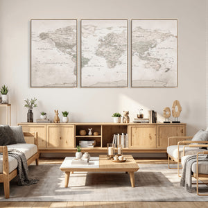Antique Style World Map Canvas Print - Vintage Detailed