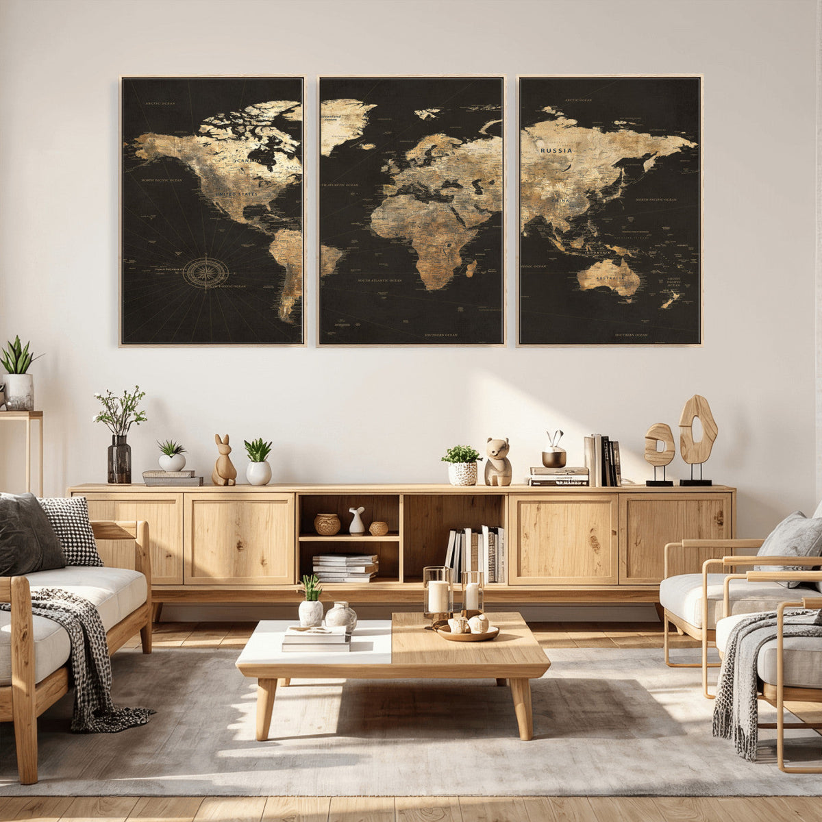 Framed World Map with Pin Canvas Print – Detailed World Map
