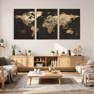 Framed World Map with Pin Canvas Print – Detailed World Map