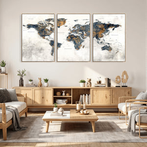 World Map Wall Art Canvas Print for Office Wall Decor
