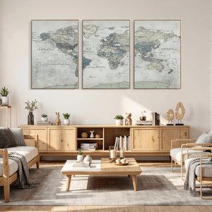 Neutral Vintage World Map Canvas Wall Art Print, Classic Map