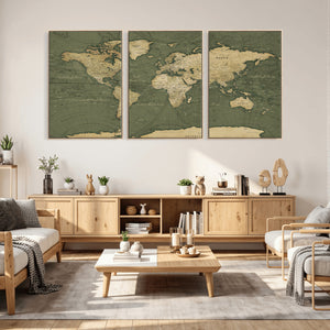 Large World Map Canvas Wall Art Print for Study Room Decor -