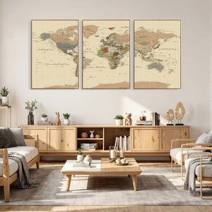 Extra Large World Map Canvas Print – Detailed Map of the