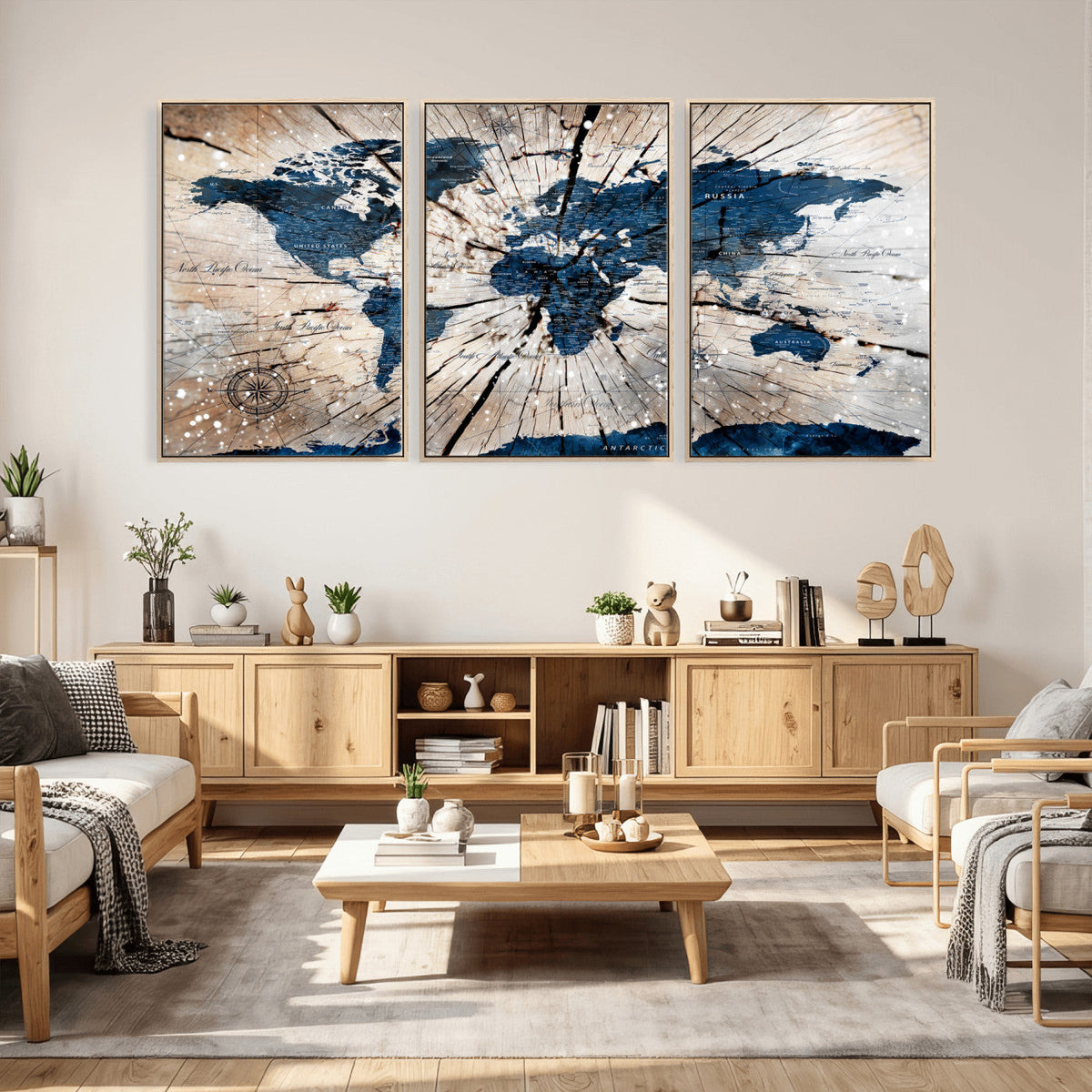 Rustic World Map Canvas Print – Framed Wall Art for Couples,