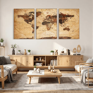 Modern Red and Gray World Map Canvas Print – Framed Wall Art