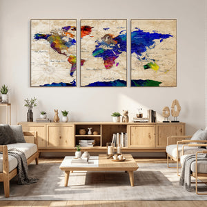 Watercolor World Map Canvas Print – Framed Wall Art for