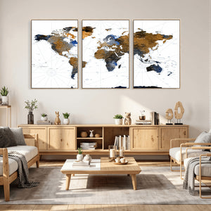Colorful Watercolor World Map Canvas Wall Art – Framed