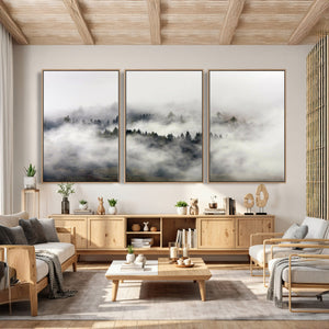 Foggy Forest Wall Art Canvas Print, Misty Pine Tree