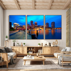 Boston Wall Art Canvas Print, Boston City Downtown Night