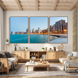 Chicago Wall Art Canvas Print, Chicago City Downtown Night