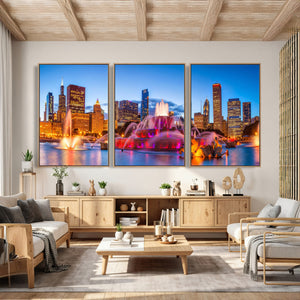 Chicago Wall Art Canvas Print, Chicago City Downtown Night