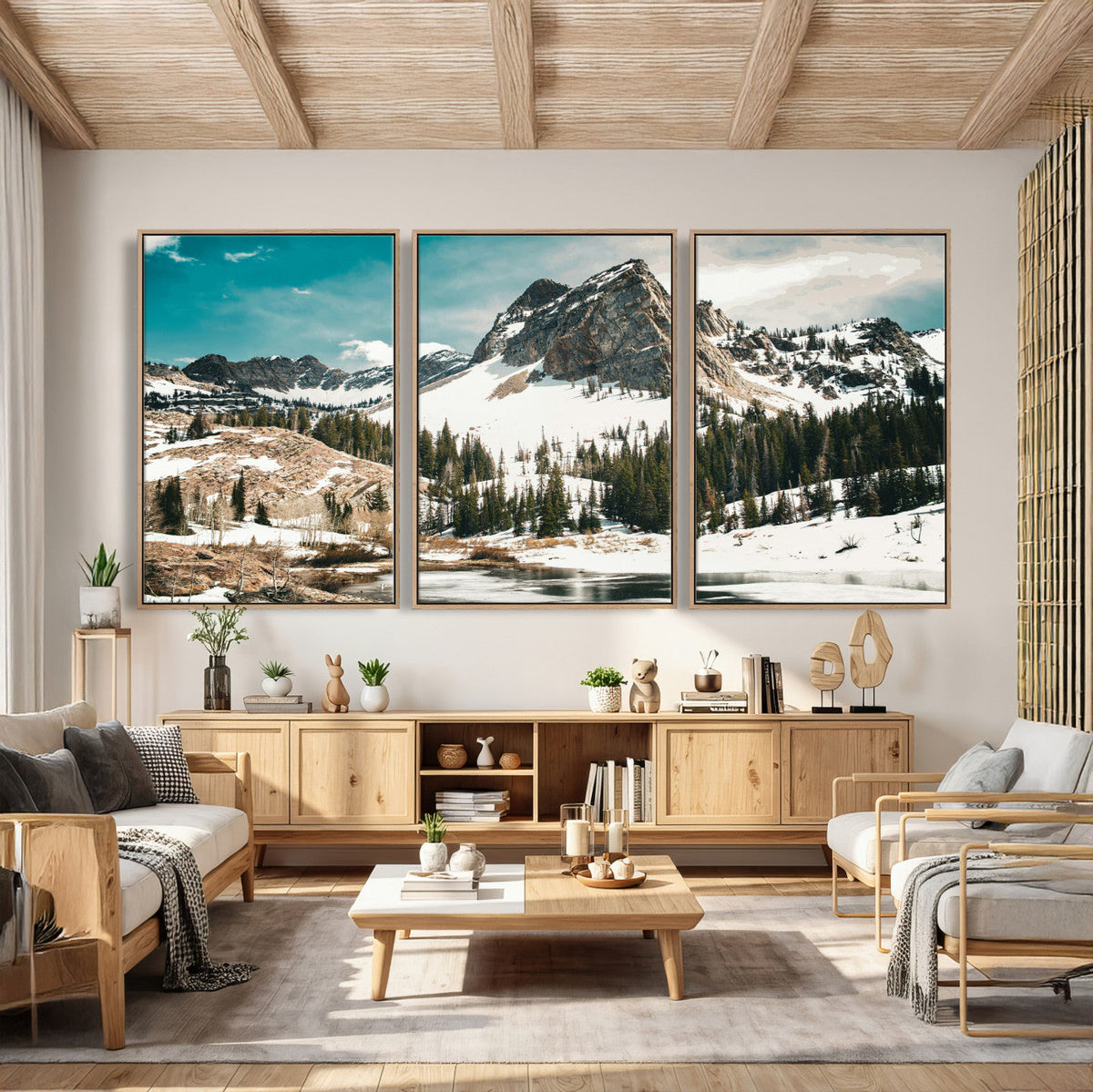 Snowy Mountain Wall Art Canvas Print, Alpine Pine Forest