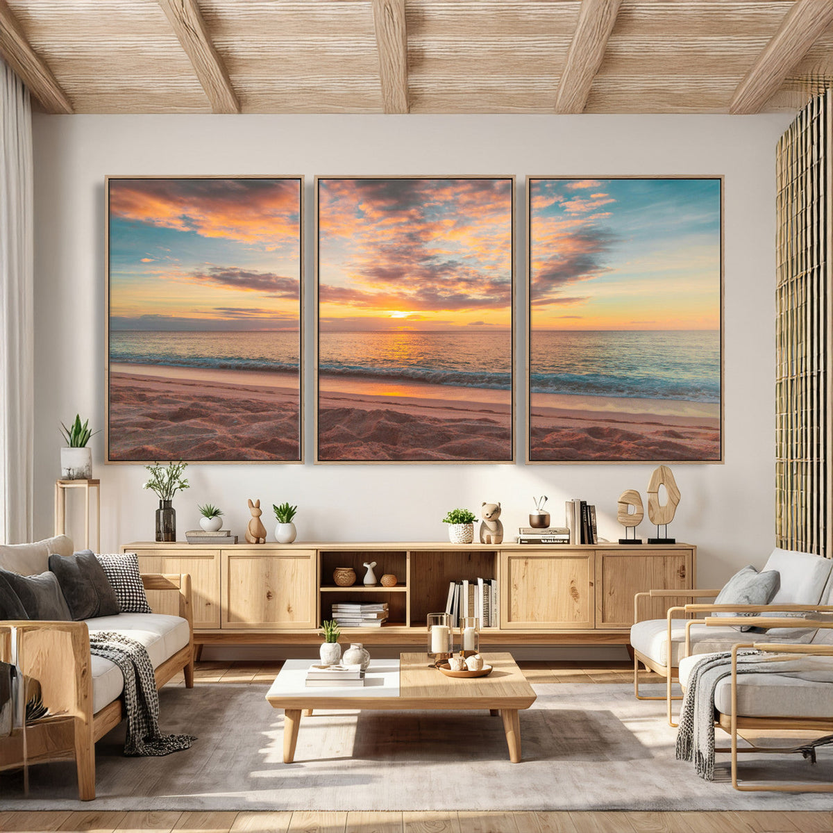 Sunset Beach Wall Art Canvas Print – Soft Coastal