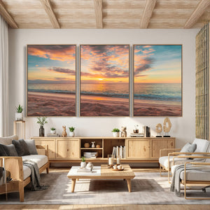 Sunset Beach Wall Art Canvas Print – Soft Coastal