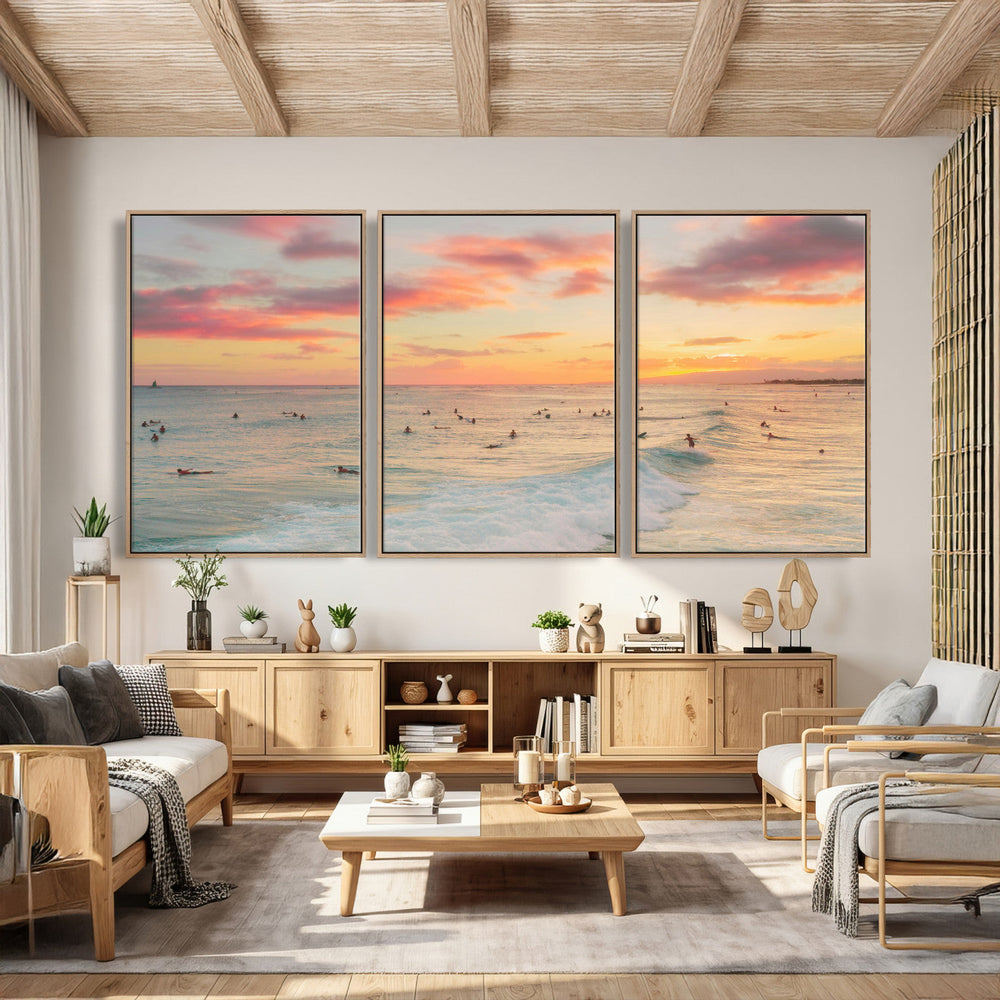 Sunset Beach Wall Art Canvas Print – Soft Coastal