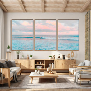 Ocean Wave Wall Art Canvas Print, Pastel Surf Seascape