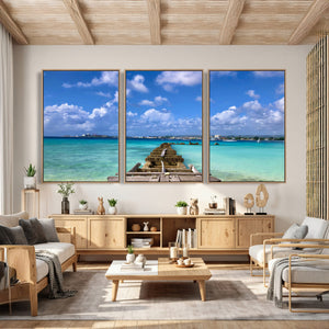 Caribbean Ocean Pier Seascape Wall Art Canvas Print,